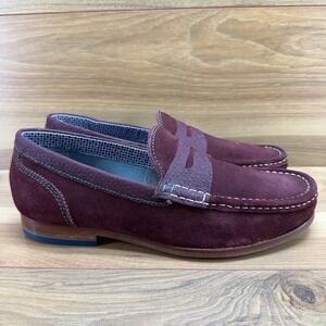 Ted Baker Xapon Burgundy Moc Toe Loafers Mens 9 Suede Business Casual Old Money